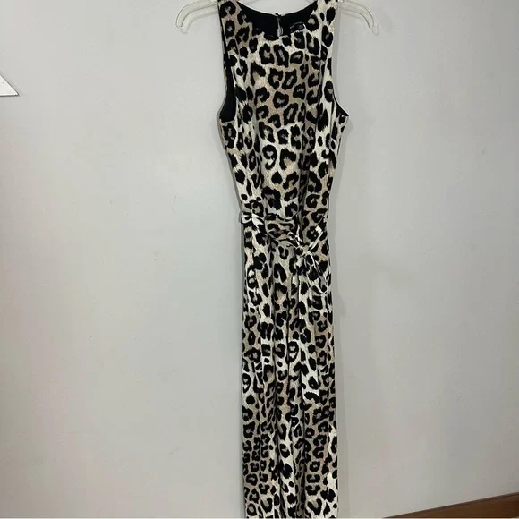 French Connection Leopard Print Jumpsuit Animal Print Wide Leg Romper Neutral - Picture 9 of 11